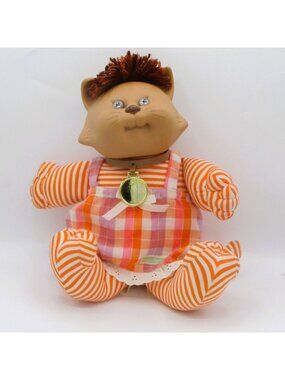 Cabbage Patch Kids Koosas 1983 Plush Cat Striped Orange Outfit Medal